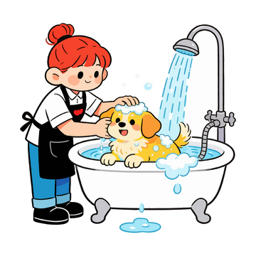 卡通风宠物洗澡插画