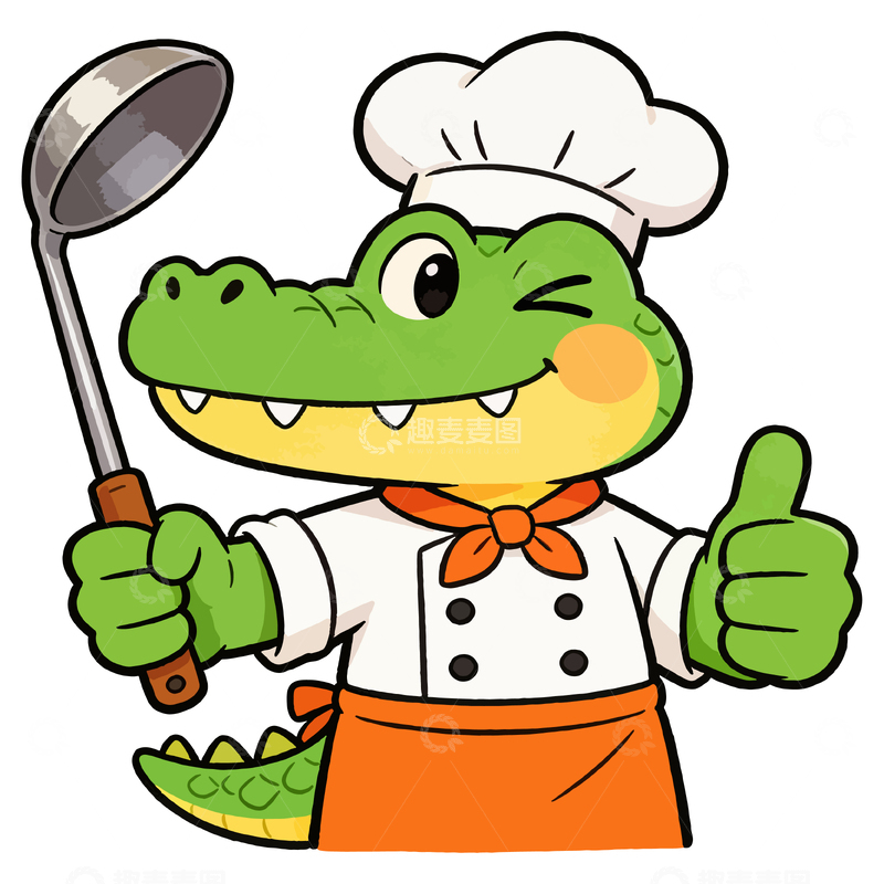 源文件下载【趣麦麦图】-可爱卡通鳄鱼厨师插画