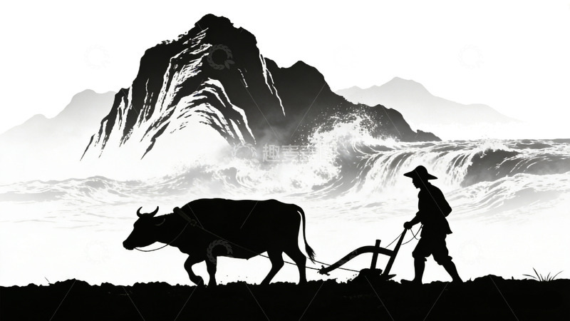 高清大图下载【趣麦麦图】水墨风农耕田园剪影