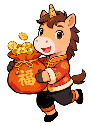 卡通牛年贺新春元宝福袋图