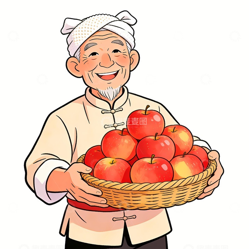 高清大图下载【趣麦麦图】一个陕北人抱着一筐红富士苹果