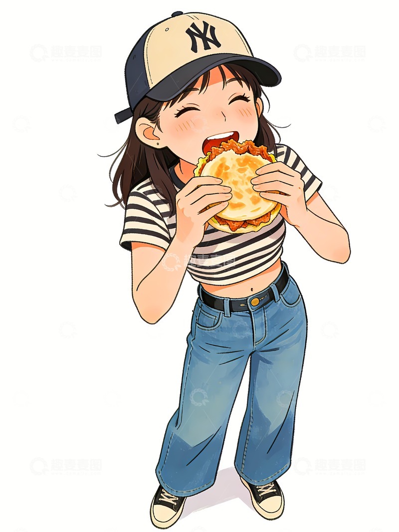 高清大图下载【趣麦麦图】吃肉夹馍的女人