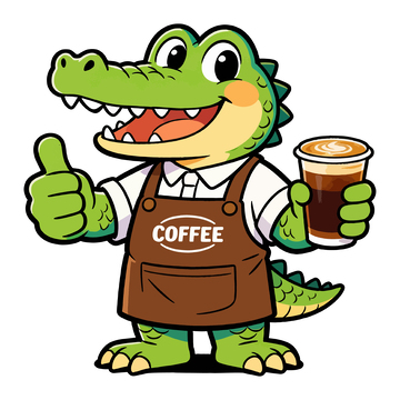 卡通鳄鱼咖啡师插画