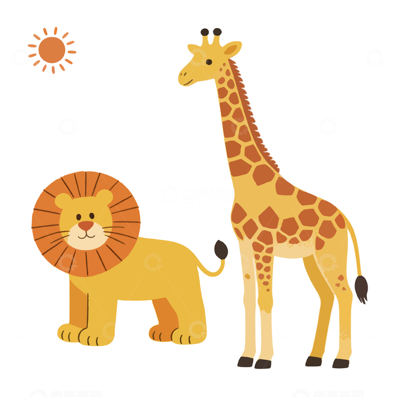 源文件下载【趣麦麦图】卡通动物插画长颈鹿狮子