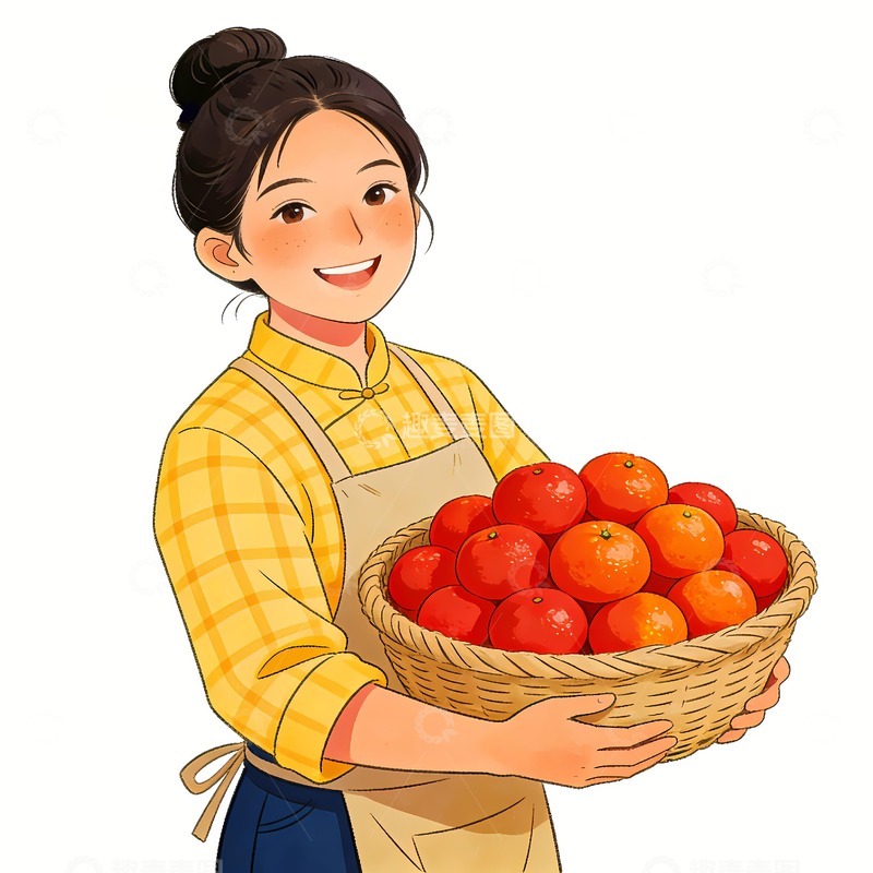 高清大图下载【趣麦麦图】抱着一筐桔子的女人