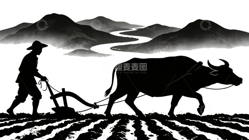 高清大图下载【趣麦麦图】水墨农耕风景剪影
