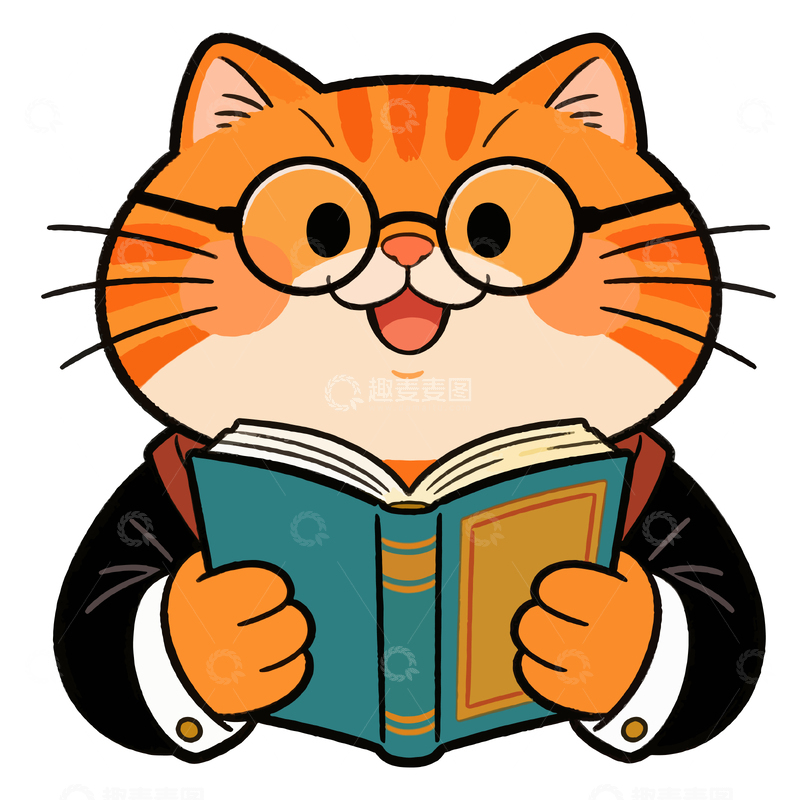 源文件下载【趣麦麦图】卡通猫读书图案