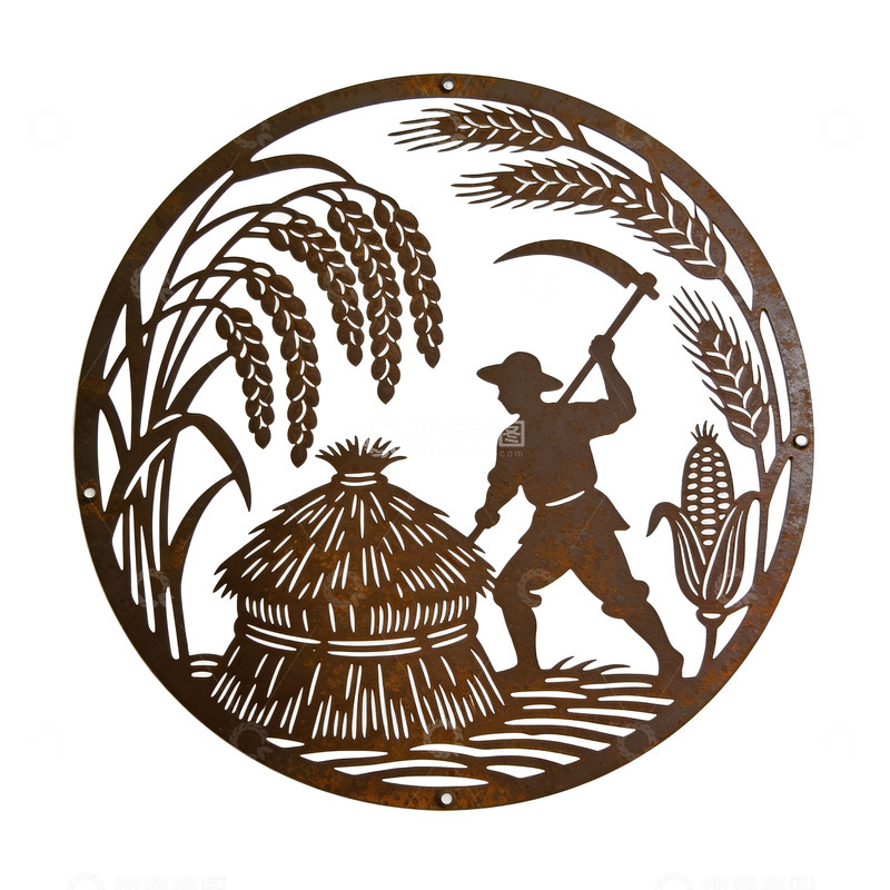 高清大图下载【趣麦麦图】农民耕作场景金属剪影艺术品