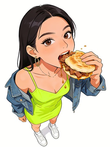 一个吃肉夹馍的女人