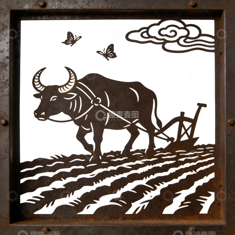 高清大图下载【趣麦麦图】剪纸风农耕图艺术装饰