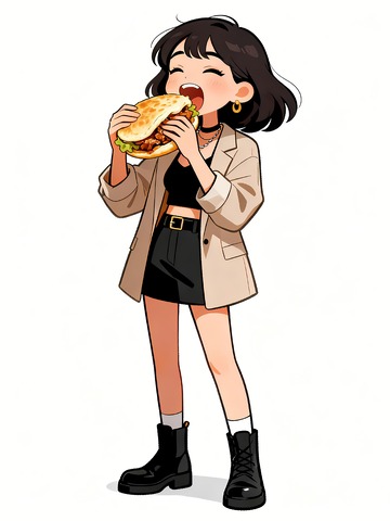 大口吃肉夹馍的女人