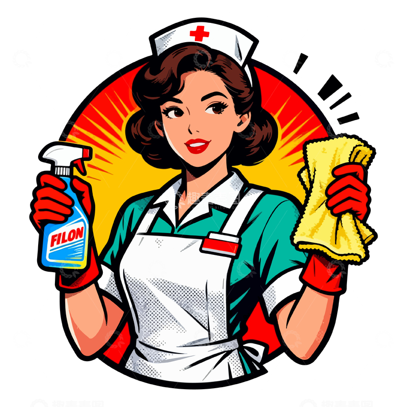 源文件下载【趣麦麦图】复古风格女护士清洁海报素材