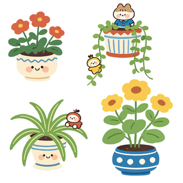 卡通植物盆栽插画素材