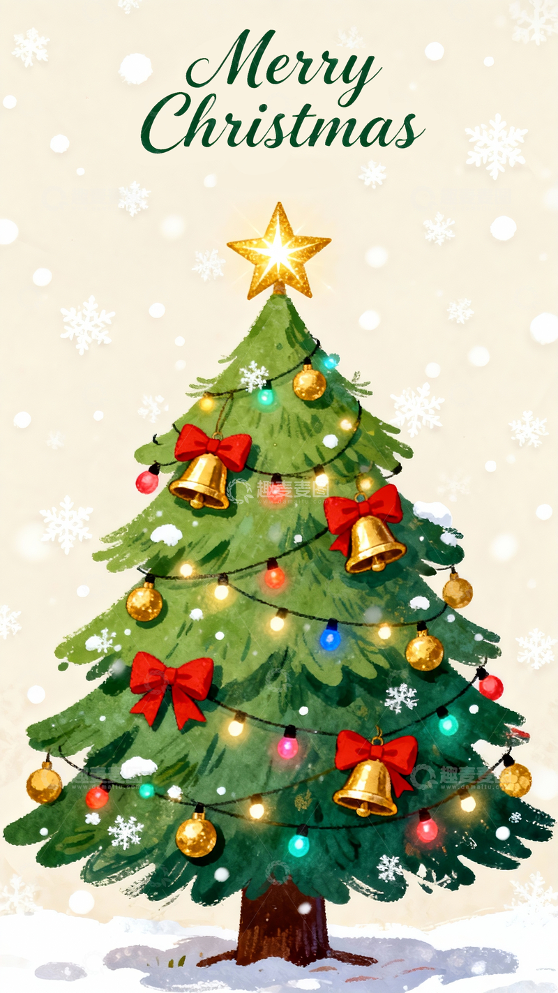 源文件下载【趣麦麦图】绘本风格圣诞树1