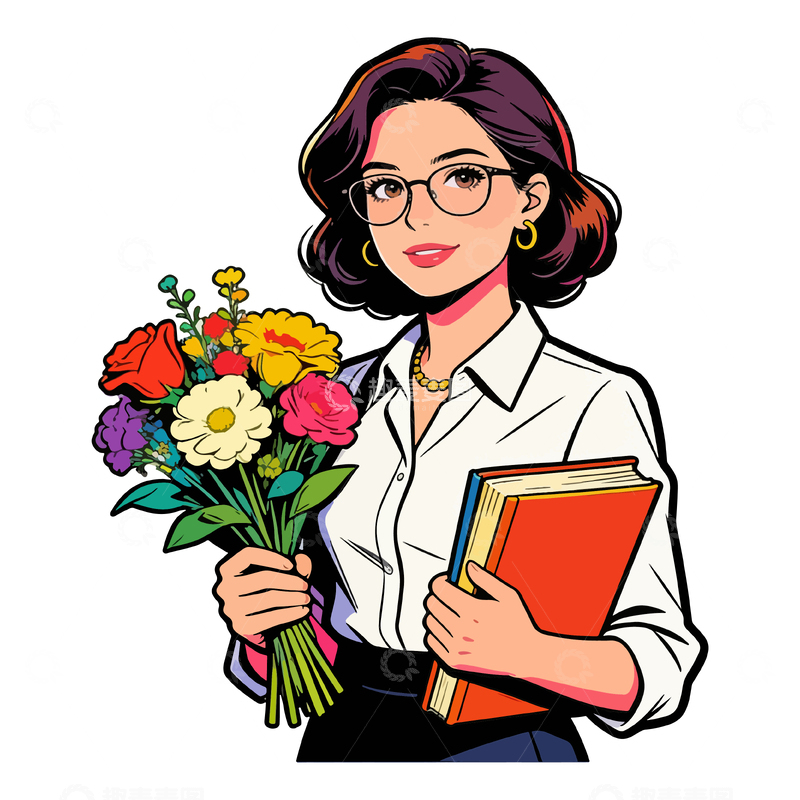 源文件下载【趣麦麦图】波普风女性教师插画素材