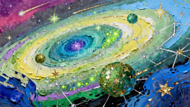 高清大图下载【趣麦麦图】梦幻星系星空水彩画