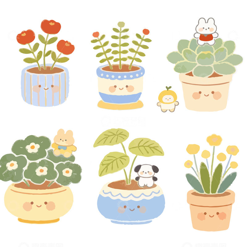源文件下载【趣麦麦图】-卡通可爱盆栽插画设计素材