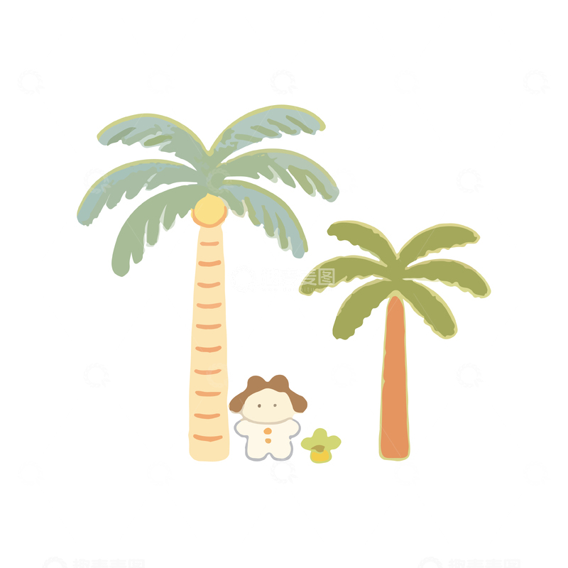源文件下载【趣麦麦图】-卡通椰树小羊插画