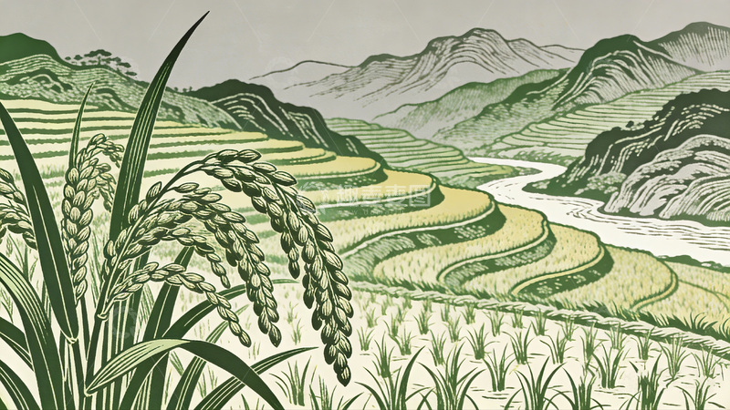 高清大图下载【趣麦麦图】田园风光稻田山水画