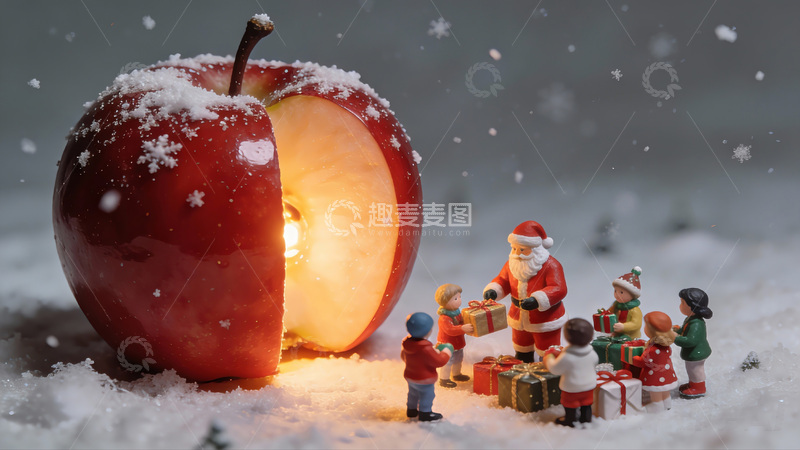 高清大图下载【趣麦麦图】苹果雪景圣诞小人偶