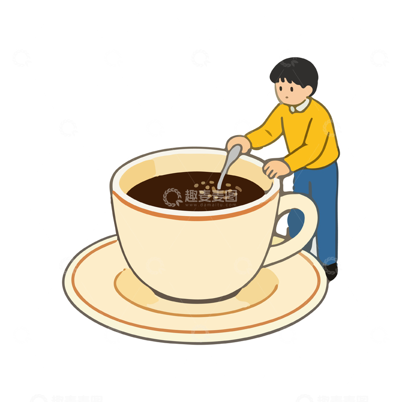 源文件下载【趣麦麦图】-卡通人物搅拌咖啡杯插画