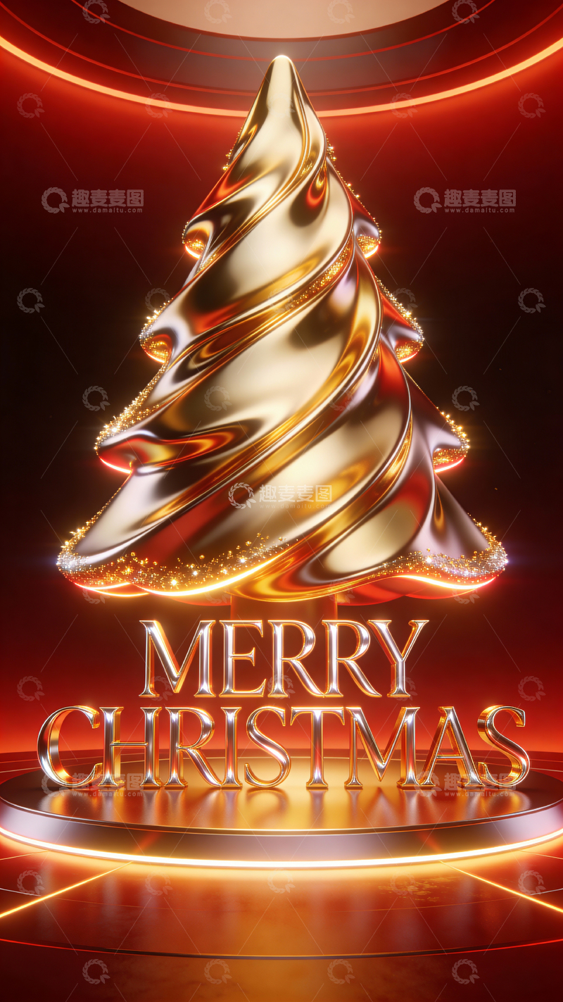 源文件下载【趣麦麦图】鎏金圣诞树1