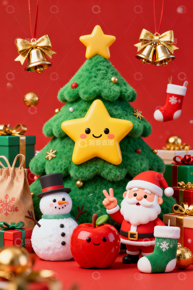 源文件下载【趣麦麦图】3d立体圣诞树场景1
