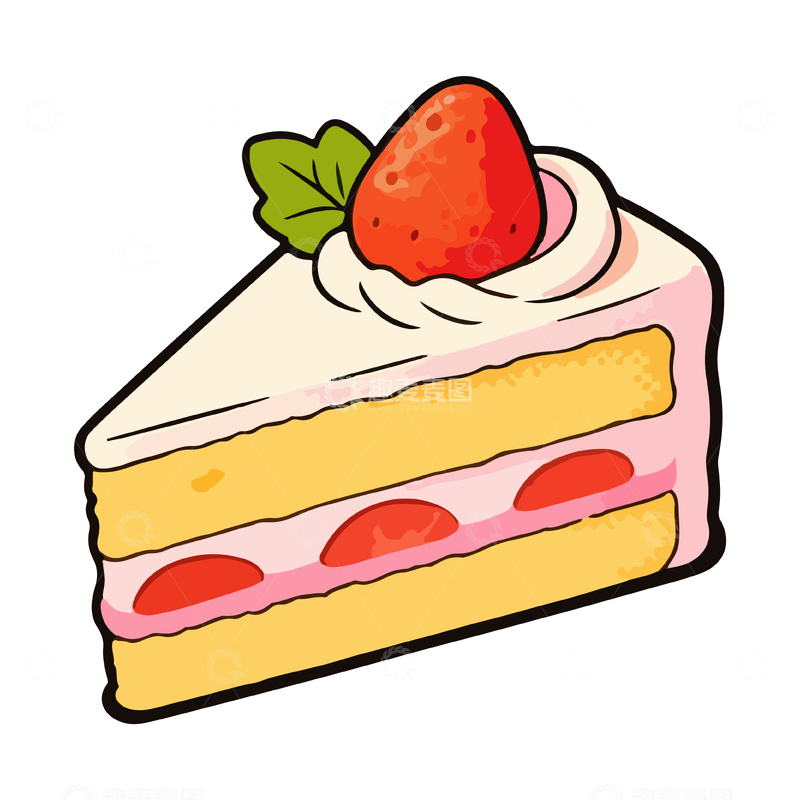 源文件下载【趣麦麦图】-手绘草莓奶油蛋糕插画设计素材