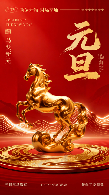 金马迎春元旦祝福海报设计