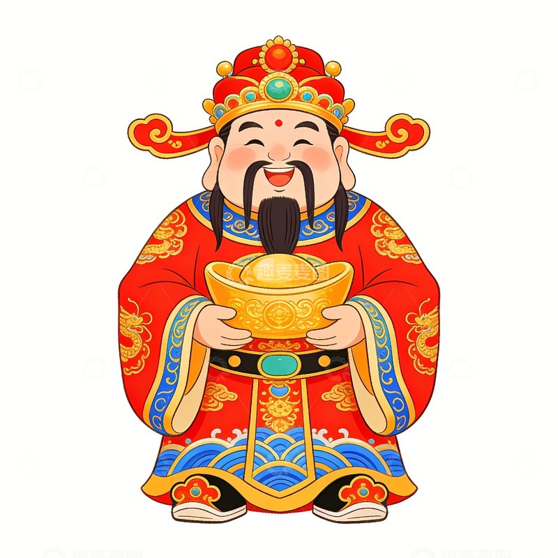 高清大图下载【趣麦麦图】抱着金元宝的财神爷