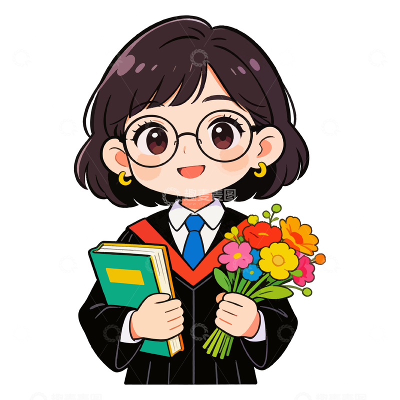 源文件下载【趣麦麦图】-卡通女性毕业鲜花书本书籍素材