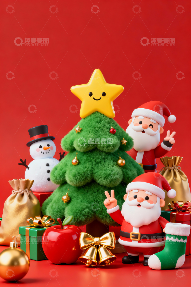 源文件下载【趣麦麦图】3d立体圣诞树场景4