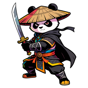 卡通武士熊猫插画