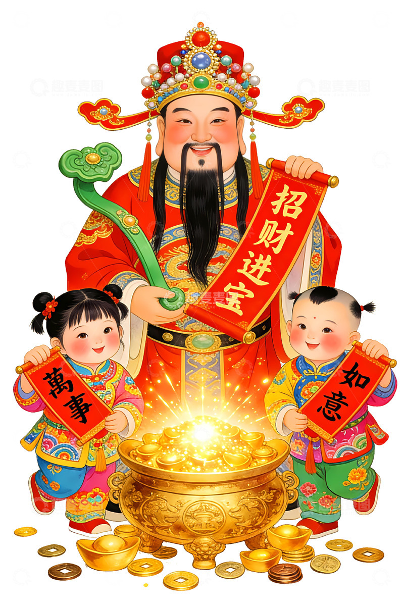 高清大图下载【趣麦麦图】财神爷拿着招财进宝