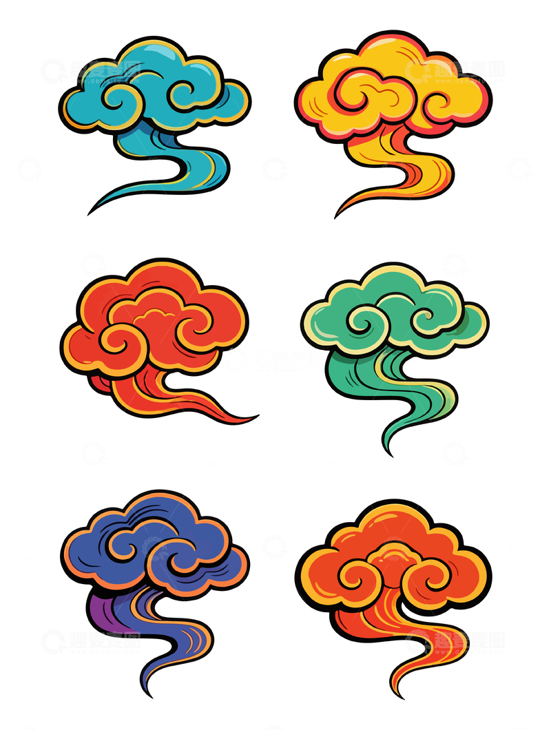 源文件下载【趣麦麦图】多彩云纹图案设计元素