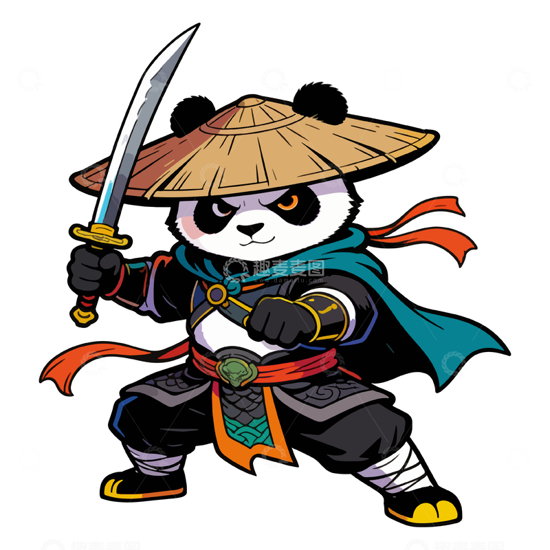 源文件下载【趣麦麦图】-卡通武侠熊猫插画设计元素
