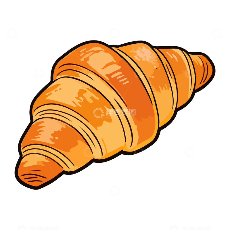源文件下载【趣麦麦图】卡通风格金黄牛角面包矢量插图