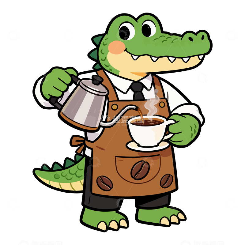 源文件下载【趣麦麦图】可爱鳄鱼咖啡师卡通形象