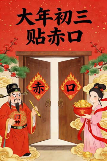 传统中国风大年初三贴赤口海报