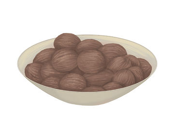 砂仁碗中堆放的棕色坚果插画