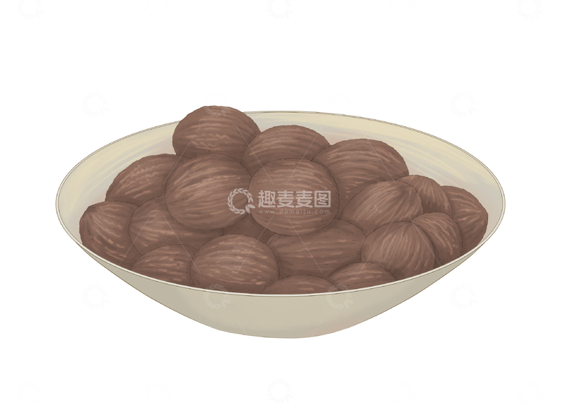 源文件下载【趣麦麦图】砂仁碗中堆放的棕色坚果插画