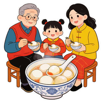 卡通家庭元宵节吃汤圆