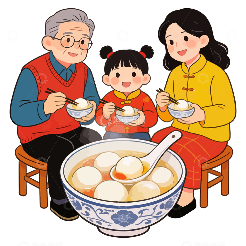 源文件下载【趣麦麦图】卡通家庭元宵节吃汤圆