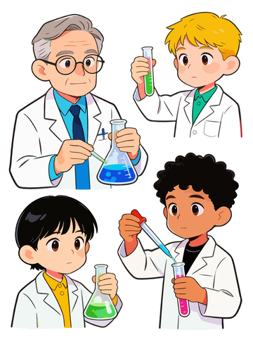卡通科学家实验插画