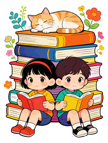 卡通儿童阅读插画