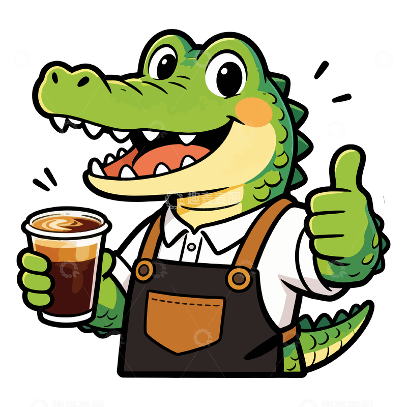源文件下载【趣麦麦图】-卡通鳄鱼咖啡店员工形象