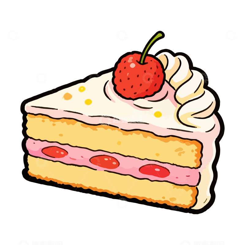 源文件下载【趣麦麦图】-可爱卡通草莓奶油蛋糕插画