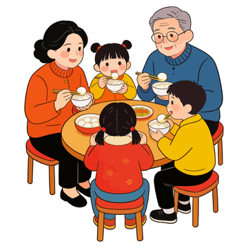 卡通家庭聚餐插画素材