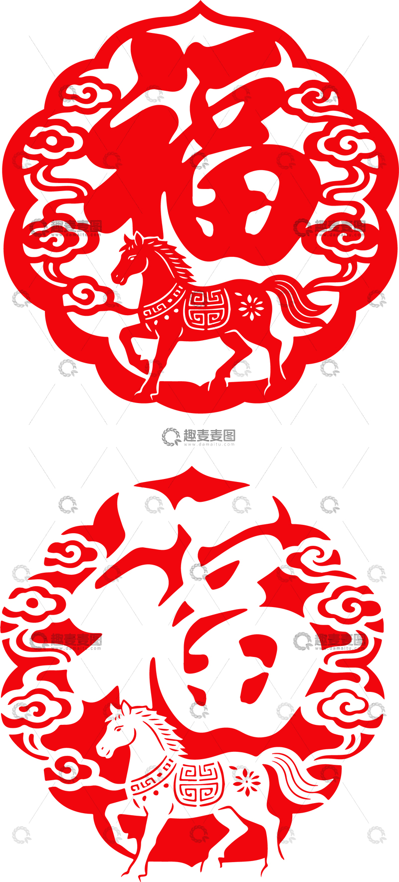 源文件下载【趣麦麦图】马年福字矢量图窗花剪纸