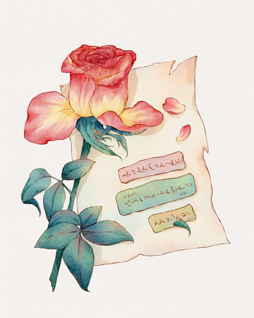 水彩玫瑰旧纸文艺插画